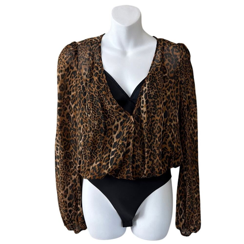 Cami NYC Isa Leopard Silk Bodysuit Blouse Top Size Medium Sheer Animal Print